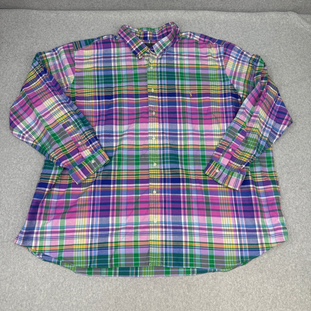 Polo Ralph Lauren Mens 5XB Big & Tall Plaid Button Down Shirt Multi-Color Pony